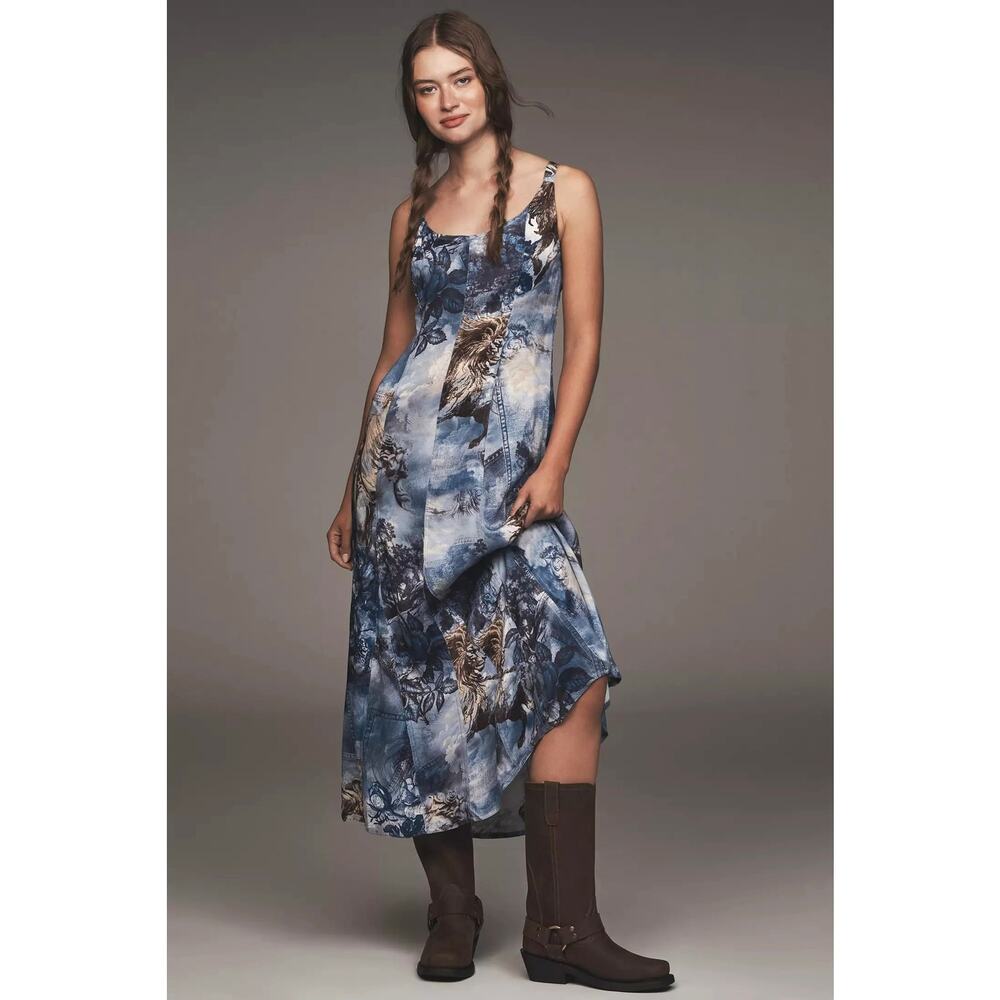 New Anthropologie Pilcro Sleeveless Scoop-Next Midi Dress $178 Large Blue Floral